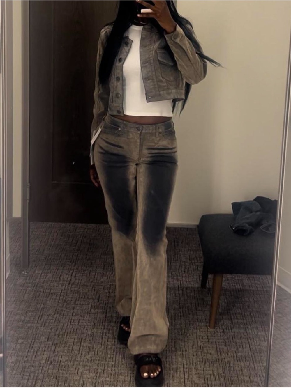 PTCL Shadow Wash Cropped Denim Jacket XS 🤎🩶